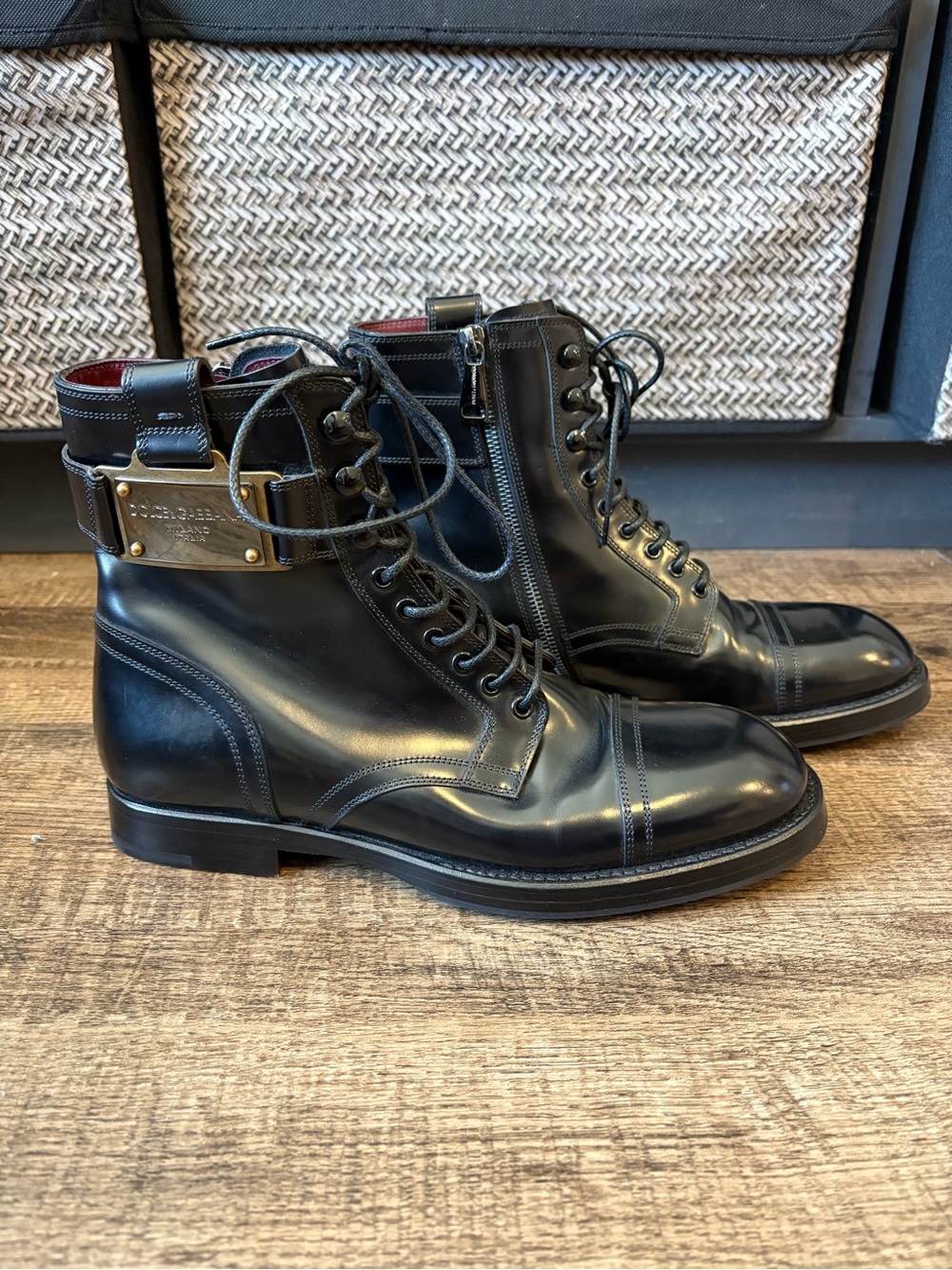 Dolce & Gabbana Michelangelo Black Leather Logo Plate Boots – Worn Once